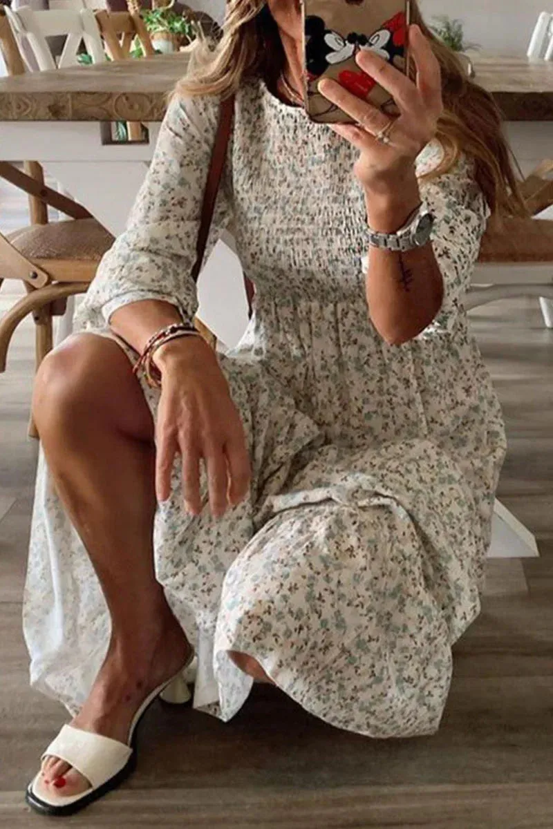 A-Linien-Kleid mit O-Ausschnitt, Street-Print und Patchwork