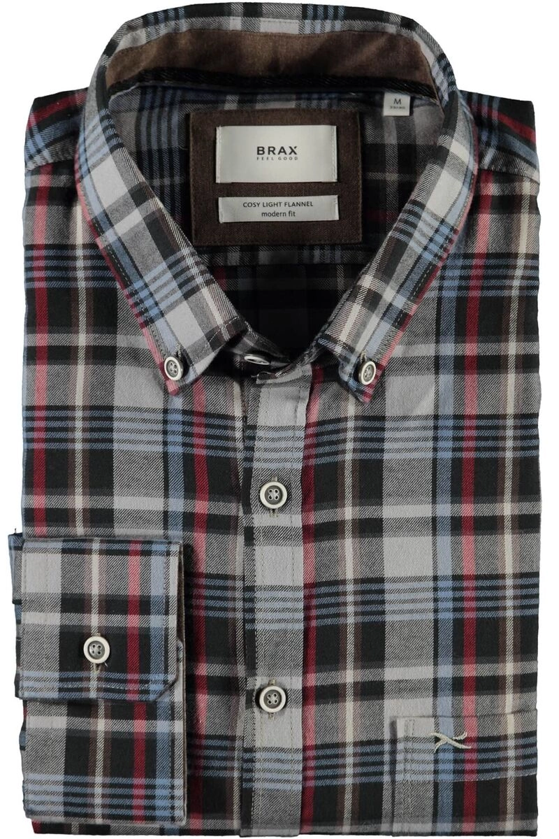 BRAX Leicht-Flanell Hemd Daniel grau kariert Modern Fit Langarm