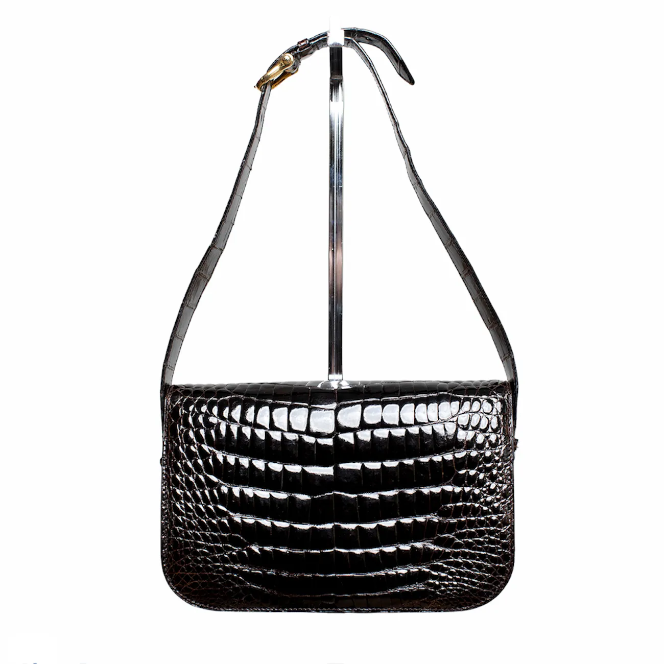 Celine Vintage Crocodile Triomphe Schultertasche mit Handspiegel