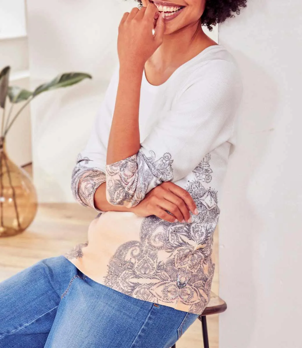 Damen Feinstrick Pullover, ecru-apricot