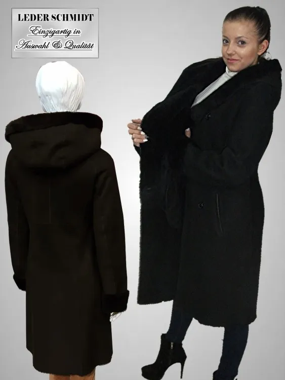 Damen Lammfellmantel mit Kapuze