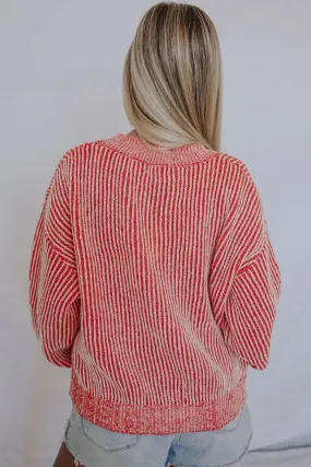 Druck Gerippter Besatz Pullover Mit Rundhalsausschnitt