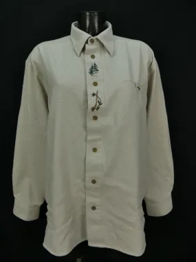Gr.XL Trachtenhemd Hemd Domitex beige Leinen Edelweiß Alphorn Stickerei TH1225