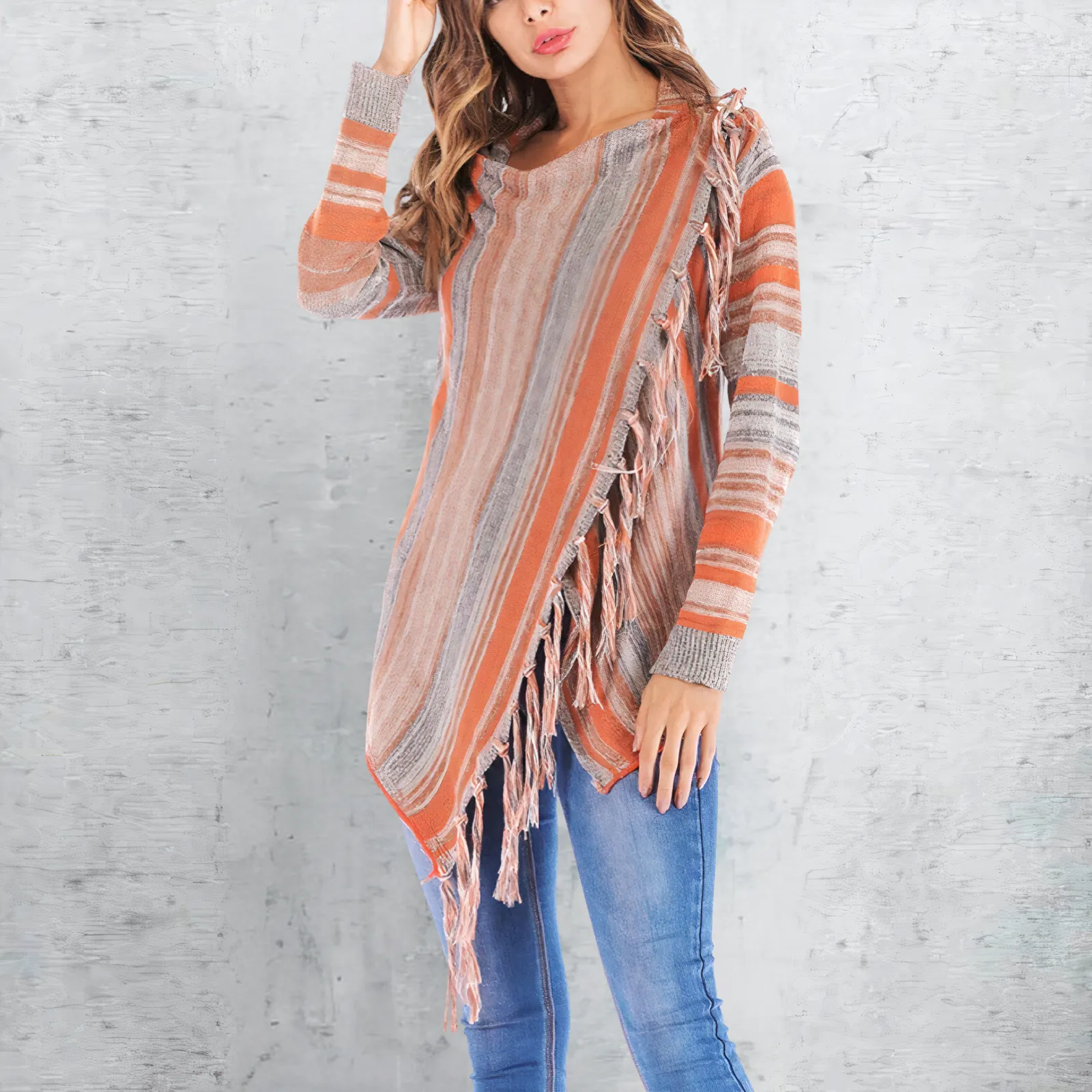 Heidi-Mode | Asymmetrischer Pullover mit Fransen