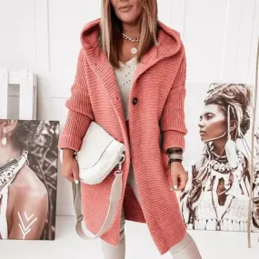Heidi-Mode | Damen Strickcardigan mit Knöpfen und Kapuze