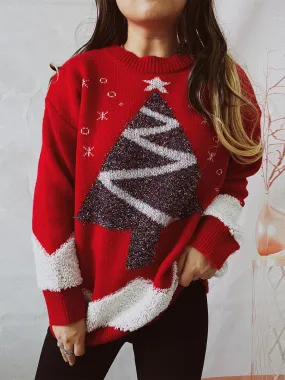 Heidi-Mode | Damen Weihnachtsbaum Pullover mit Fallenden Schultern