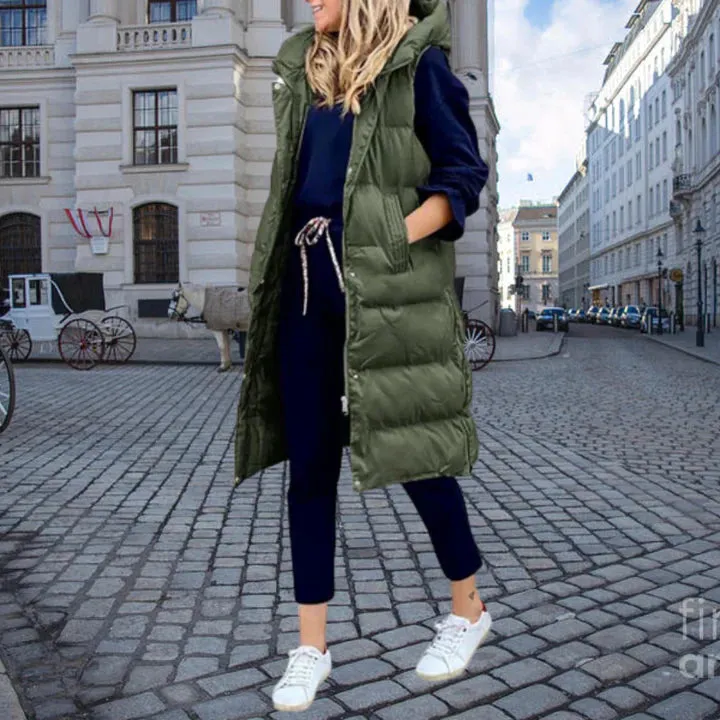 Heidi-Mode | Lange, Gewattete Bodywarmer Mit Kapuze Und Taschen