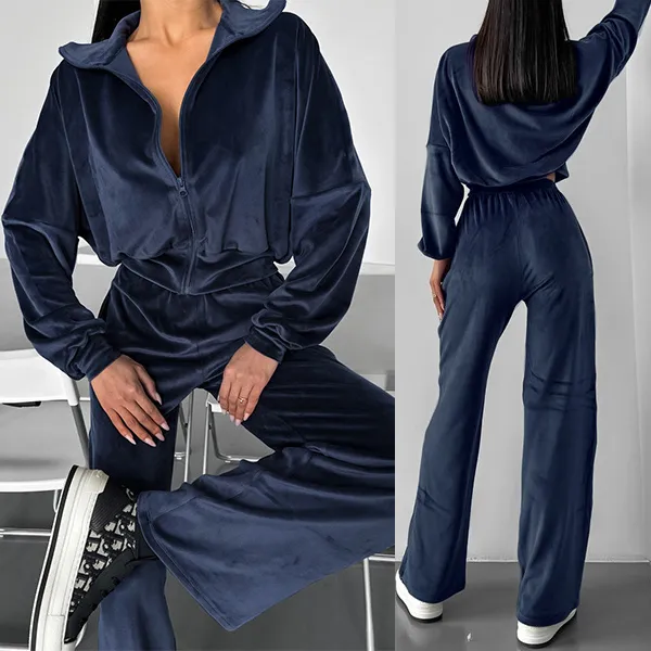 Modisches zweiteiliges Set mit kurzer Jacke und gerader Hose