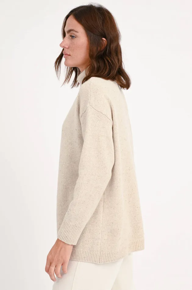 Pullover ANGELO mit Schlitz in Beige-Melange