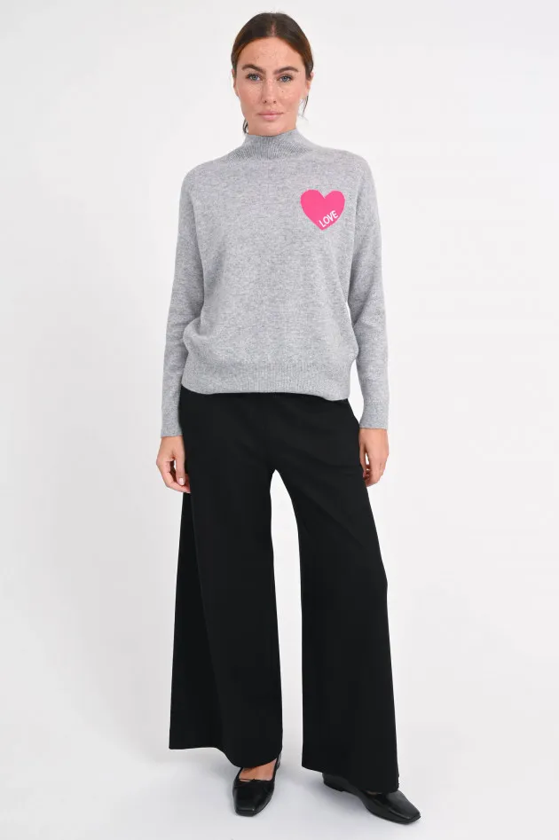 Pullover aus Wolle mit Herz Detail in Hellgrau