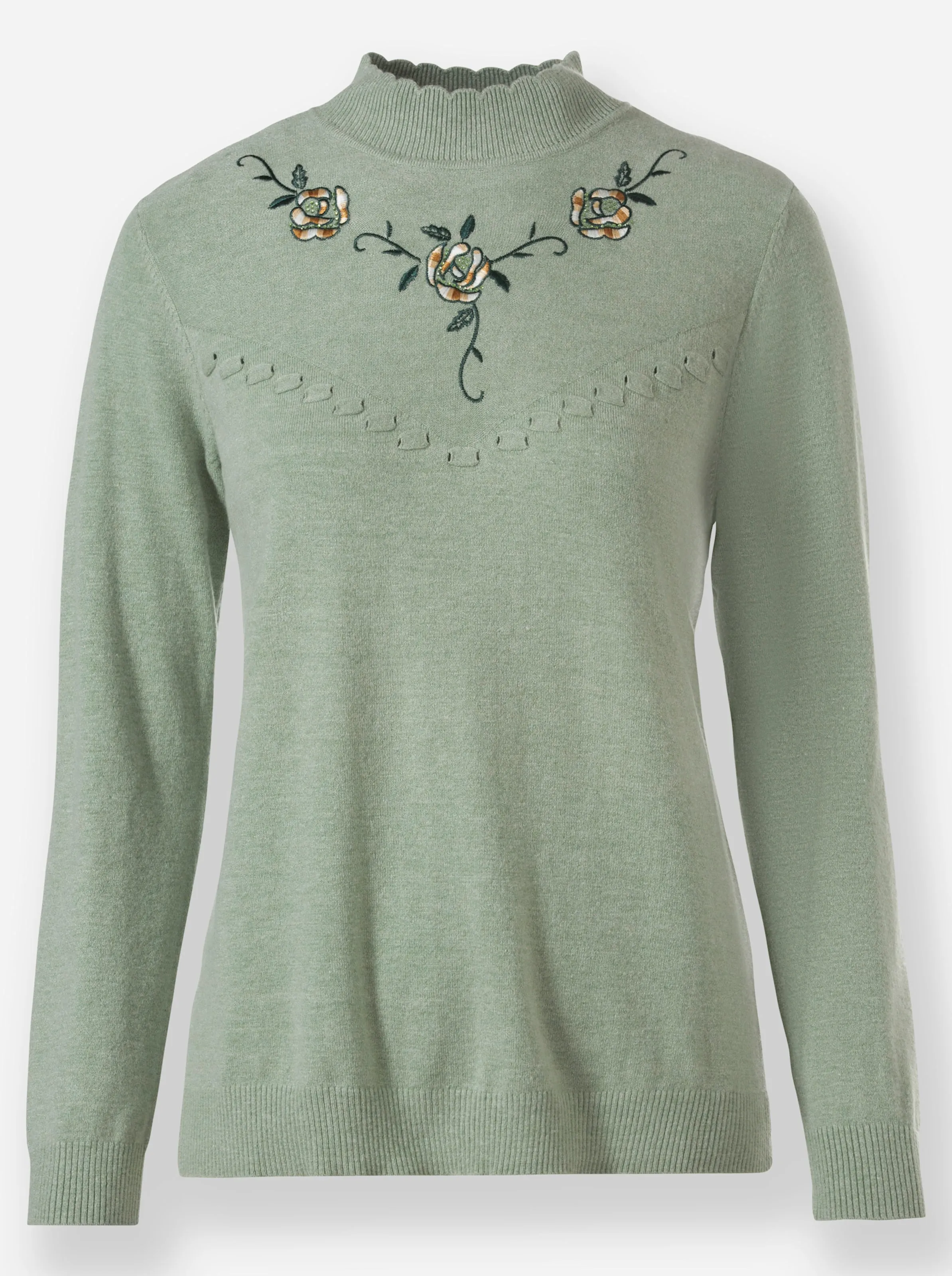 Pullover in eucalyptus-meliert