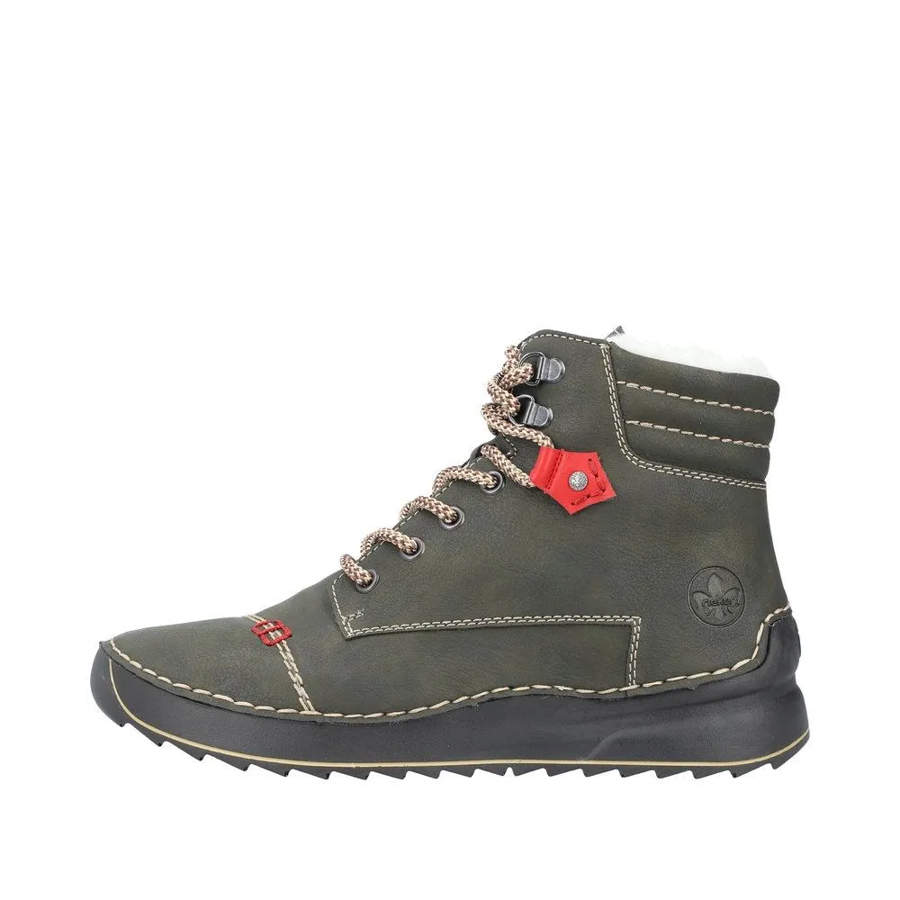 Rieker Damen Schnürboots Schnürstiefel Warmfutter grün S23 51545-54