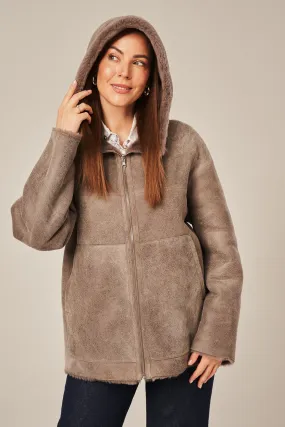  Wendbarer Damen Lammfellmantel mit Kapuze